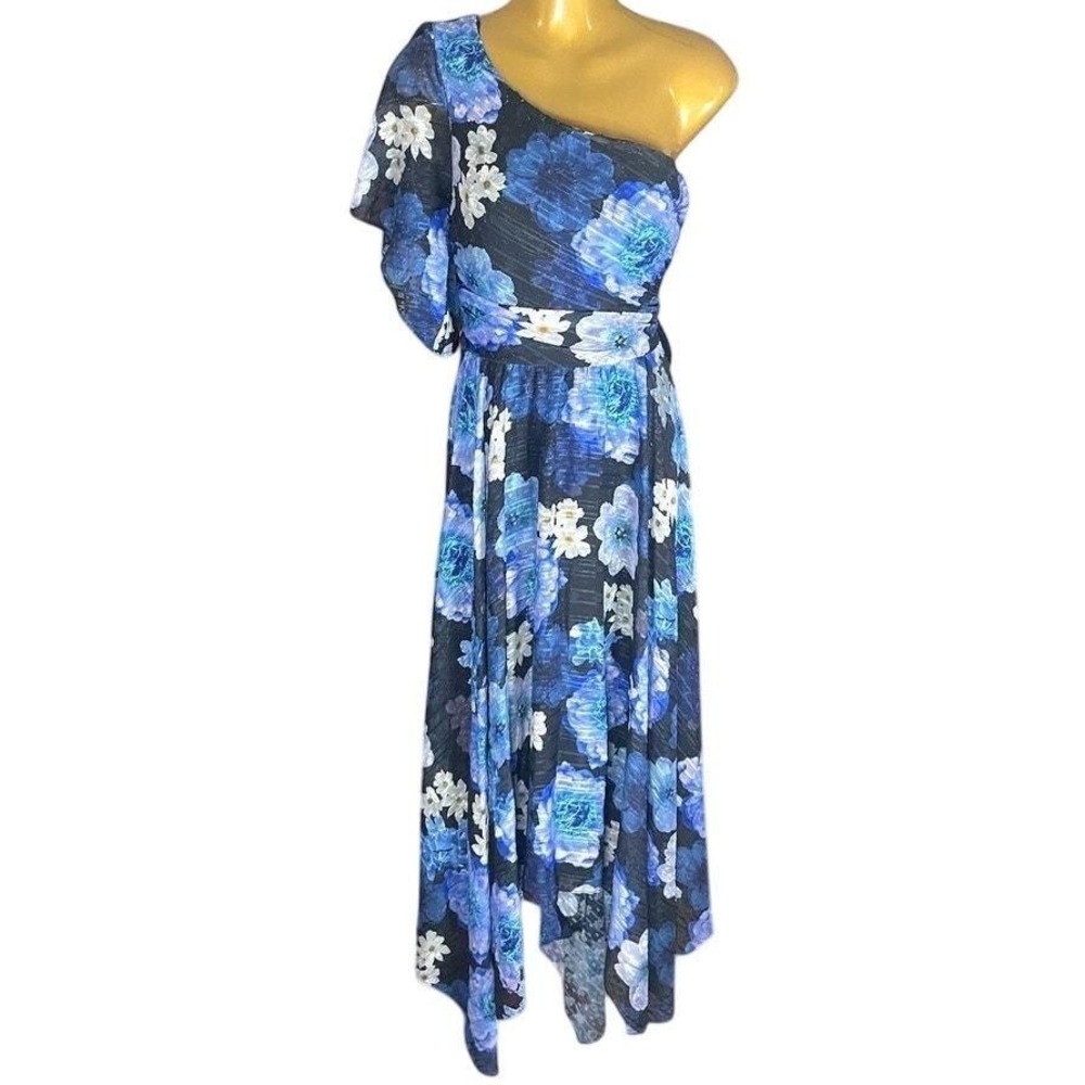 Nightway by R&M Richards Blue Floral One Shoulder Dress‎ Wedding Guest NWT 6